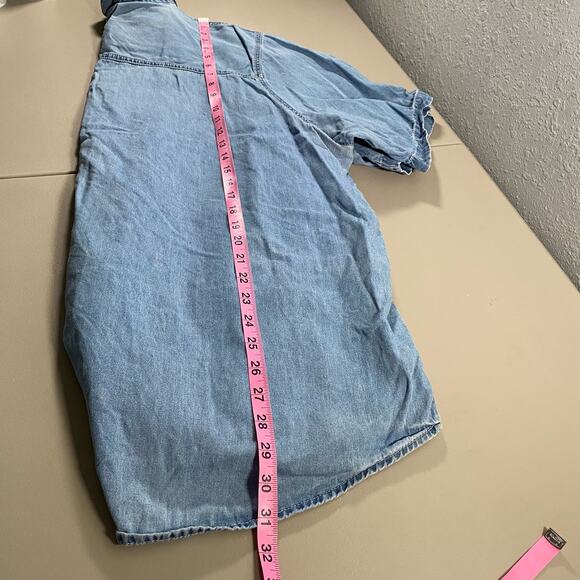 Tweety Bird 26/28 Womens Button Up Blue Denim Looney Tunes Floral Collared - Picture 5 of 9